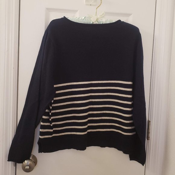 Cashmere Wool Navy Striped Sweater White Warm - Picture 2 of 6